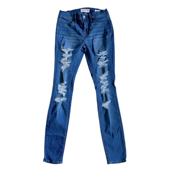 PACSUN Los Angeles Distressed Denim Jeggings Size 25 Fading Button Zip Fly - Picture 12 of 12